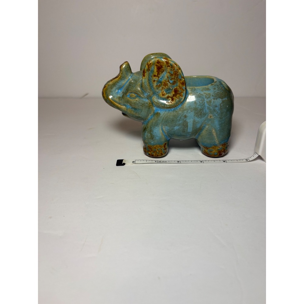 Blue/Green Elephant Ceramic Succulent‎ Planter Small Animal Pot Drip Glaze Decor